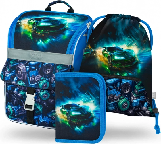 Set școlar Baagl Zippy mașină de curse – servietă, penar și săculeț