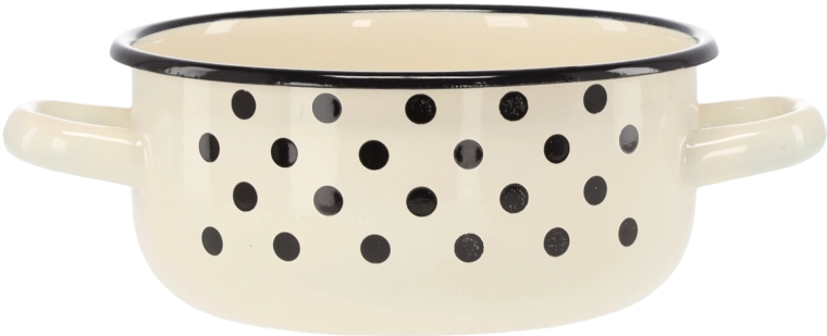 Cratiță emailată cu două mânere 1,5 l, 16 cm, albă cu buline