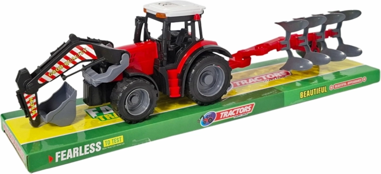 Tractor cu plug și încărcător frontal – jucărie pentru copii de la 3 ani