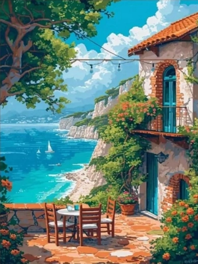 Pictură cu diamante – vedere spre stânci 30 × 40 cm