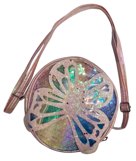 PINK geantă pentru copii cu fluture sclipitor și paiete