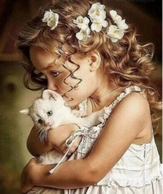 Mozaic cu diamante - Fată cu pisoiaș