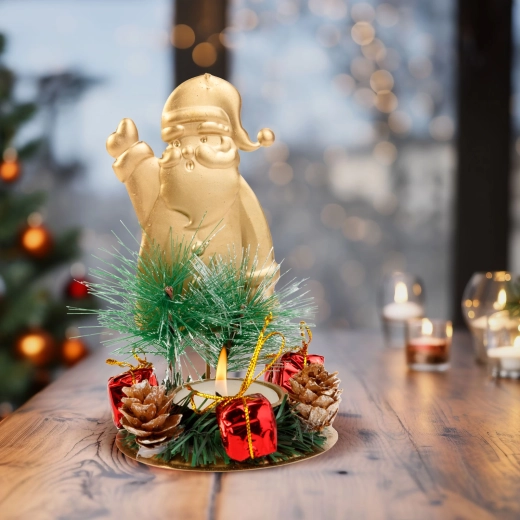Decorațiune de Advent cu suport pentru lumânare tip pastilă, Moș Nicolae, cupru