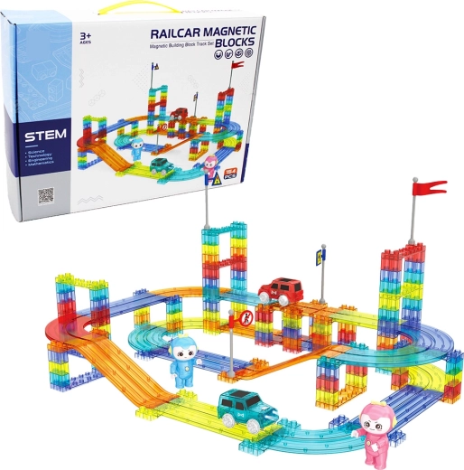 Pistă de curse magnetică 154 piese cu mașini electrice