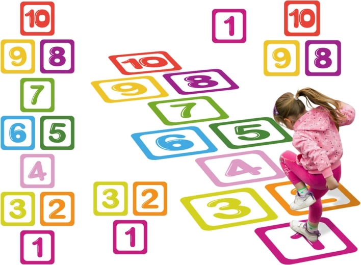 autocolante de podea cu numere 1–10 pentru jocul șotron – set educativ