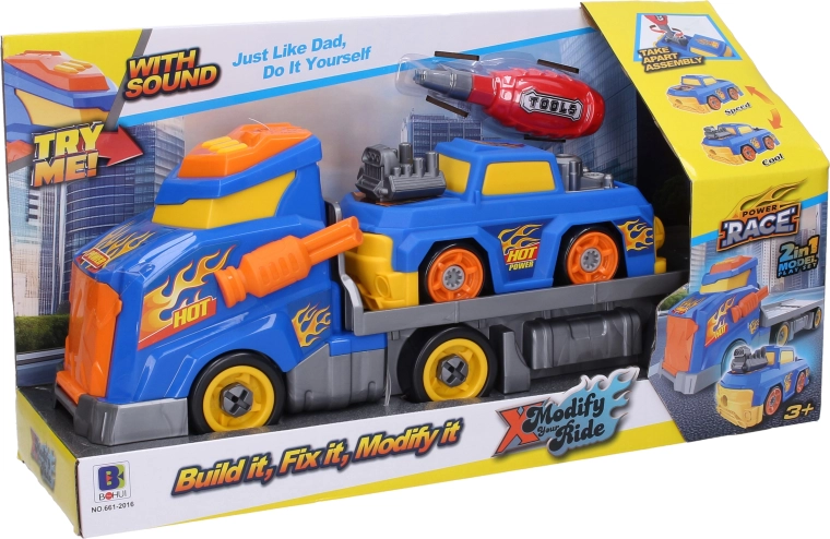 Set de asamblare cu cap tractor și mașină, cu efecte sonore, 43 cm