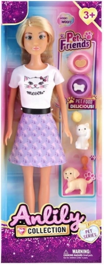 Păpușă cu animăluțe de companie și accesorii 30 cm