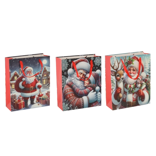 Pungă cadou de Crăciun cu motiv Moș Crăciun, 30 × 42 × 12 cm