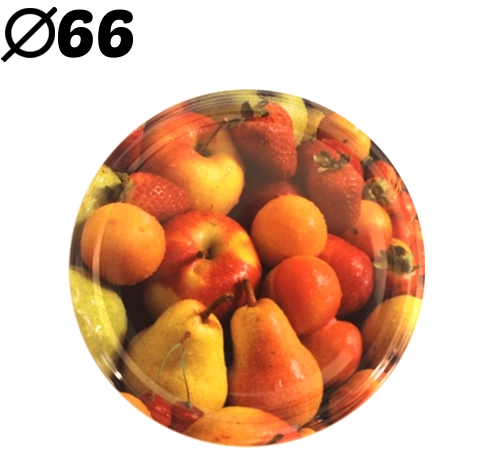 Capace metalice pentru borcane, cu motiv fructat, 66 mm