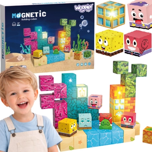Woopie cuburi magnetice Montessori Ocean 54 piese