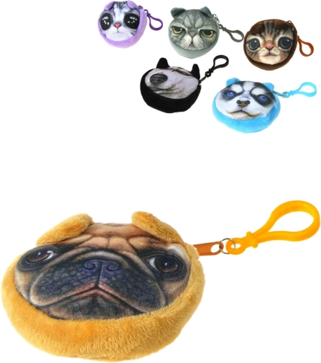 Portofel rotund din pluș pentru copii cu cățel și carabină 9 cm - 1 bucată