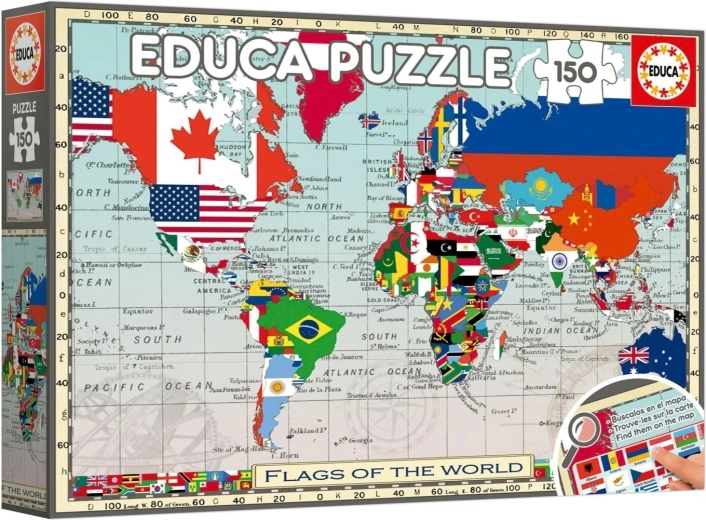 Educa Puzzle hartă a lumii cu steaguri 150 de piese