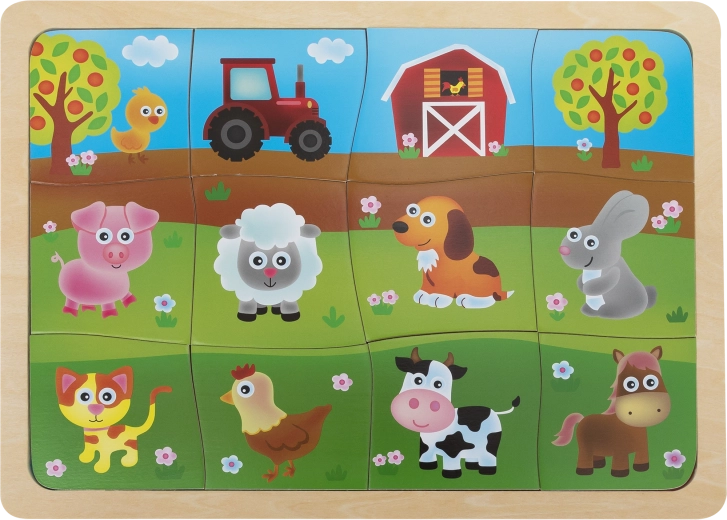 Puzzle din lemn pentru copii cu animale de la fermă