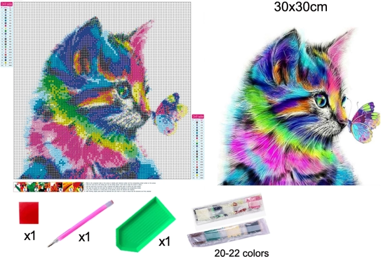 pictură cu diamante pisoiaș 30 × 30 cm