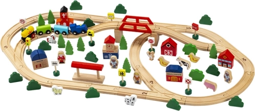 Circuit feroviar din lemn 100 piese Babu