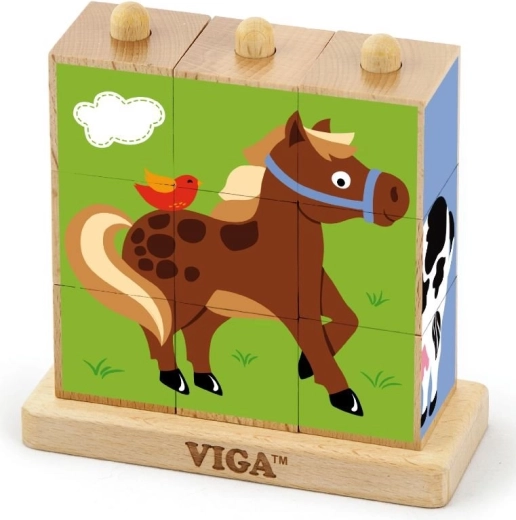VIGA cuburi de înșirat – animale domestice (9 cuburi)