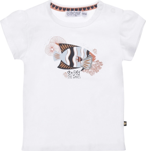 Tricou Dirkje pentru fetițe cu mânecă scurtă, cu motiv de peștișor, alb