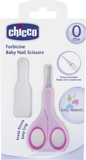Foarfecă de unghii pentru bebeluși Chicco cu vârf rotunjit, roz
