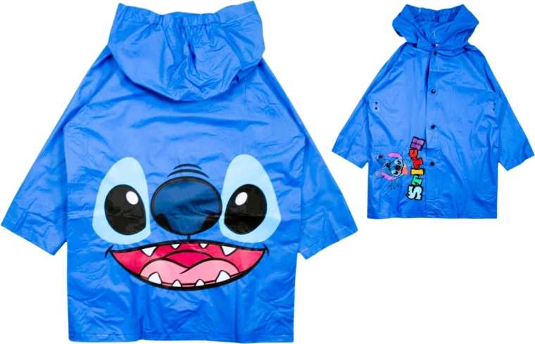 Pelerină de ploaie pentru copii Disney Stitch albastră cu glugă