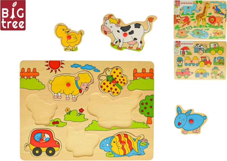 Puzzle din lemn cu piese de introdus Big Tree 30 × 22,5 cm, 3 motive