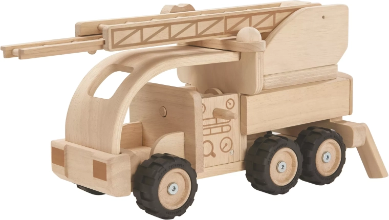 Mașină de pompieri din lemn cu scară PlanToys – ediție specială