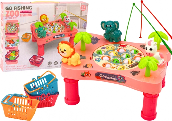 Joc de masă pescuit peștișori – măsuță roz pentru copii