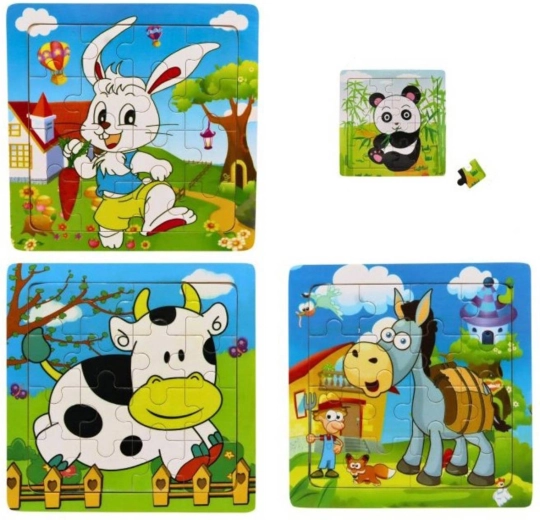 Puzzle din lemn cu animăluțe, 15 × 15 cm, 16 piese - 1 bucată