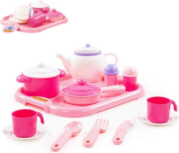 Set de masă pentru copii Nastenka pentru 2 persoane cu tavă, 19 piese