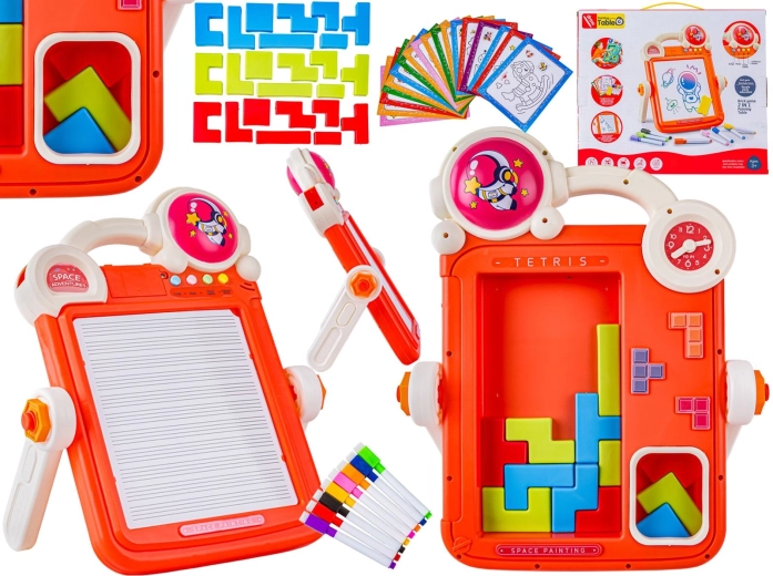 Tablă multifuncțională față-verso 2 în 1 pentru copii – tablă de desen ștergibilă și puzzle Tetris (roșie)
