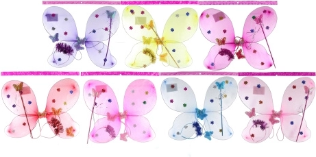 Aripi de fluture cu floricele – set cu bentiță și baghetă