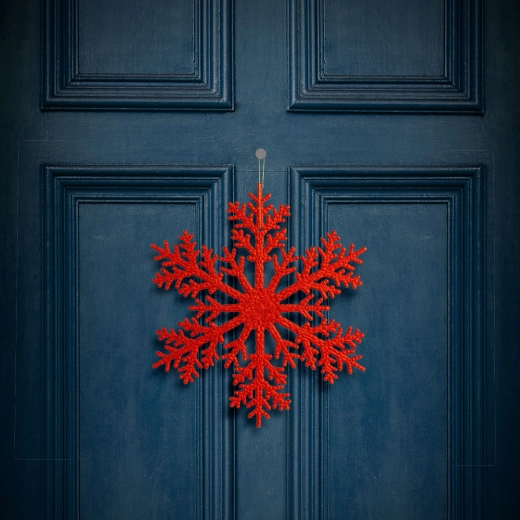 Decorațiune de Crăciun suspendată, fulg de nea roșu, 31 cm