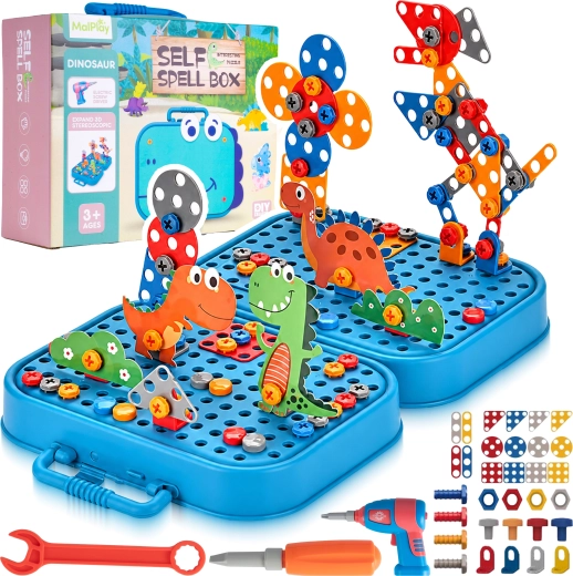Puzzle de construit cu șuruburi Dino, 298 piese