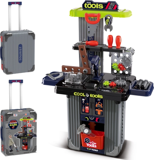 Geantă 2‑în‑1 și banc de lucru cu unelte pentru copii