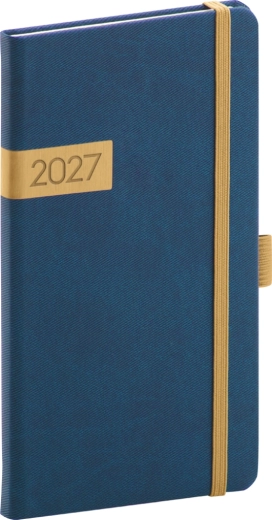 Agendă de buzunar Notique Twill 2027 albastru-auriu 9 x 15,5 cm