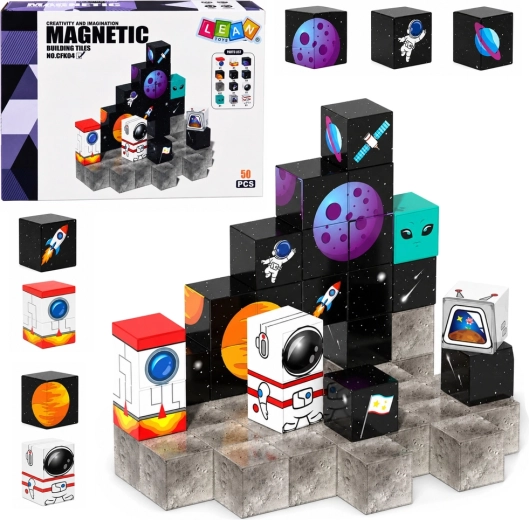 Cuburi magnetice cu motiv spațial 3D (50 de piese)
