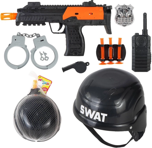 Set polițienesc pentru copii SWAT cu pistol-mitralieră, cască și accesorii