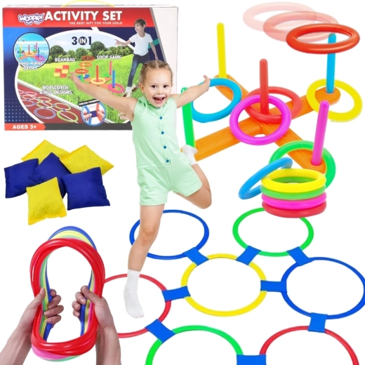 Set jocuri pentru activități în aer liber WOOPIE 3în1 cu inele, clase și cornhole