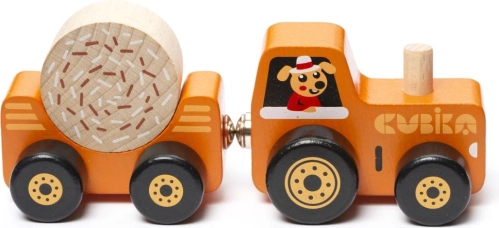 Cubika tractor cu remorcă – puzzle magnetic din lemn, 3 piese