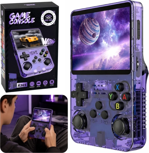 Consolă portabilă retro de jocuri R36S cu ecran IPS de 3,5" mov
