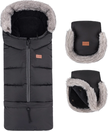 Petite&Mars set de iarnă: sac pentru cărucior Arctic 4v1 + mănuși pentru cărucior Furry forever black