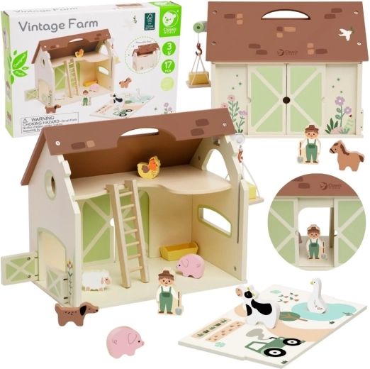 Classic World fermă din lemn vintage – set de figurine 17 piese