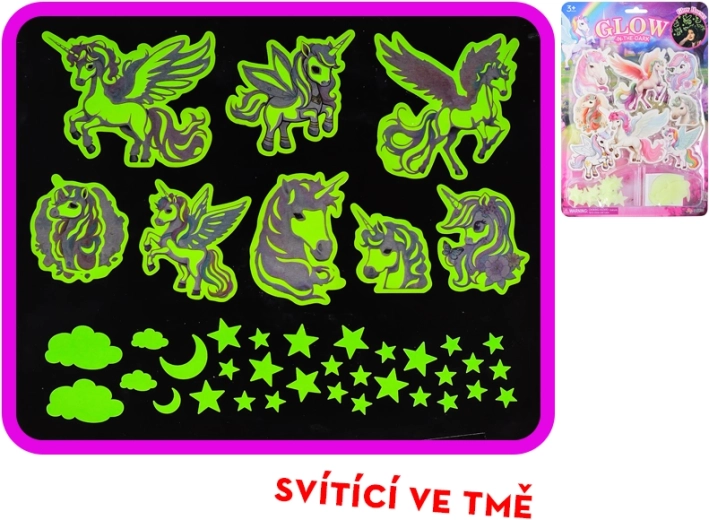 Autocolante luminoase cu unicorni și steluțe pentru camera copiilor – 40 buc