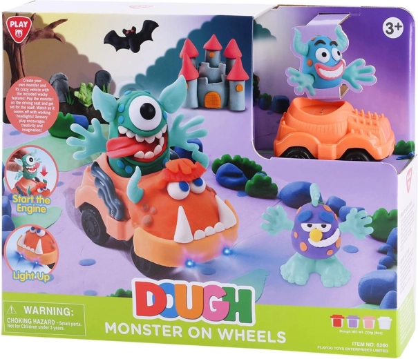 Set creativ cu plastilină, monștri pe roți și efect luminos