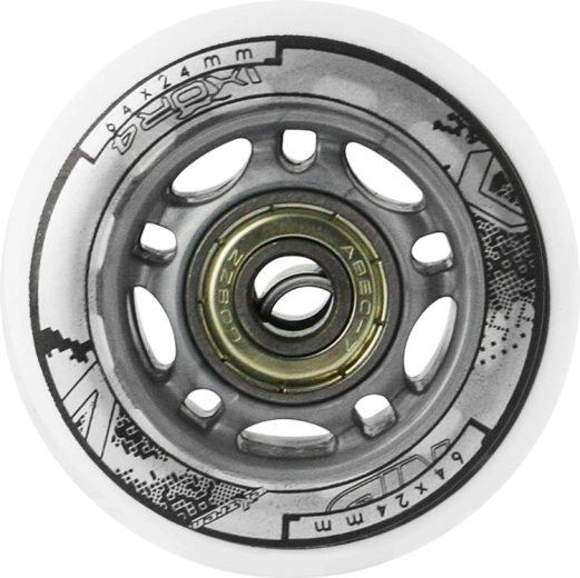 Set de roți PU albe 64 × 24 mm cu rulmenți ABEC 7 NILS EXTREME
