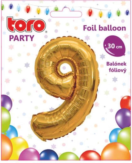 Balón din folie cifră 9, 30 cm, auriu TORO