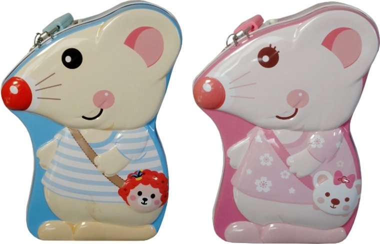 Pușculiță șoricel – cutie metalică colorată pentru copii