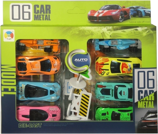 Mașinuțe metalice cu covoraș de joacă, 8 buc