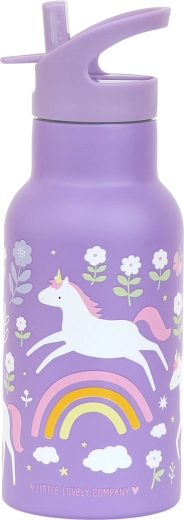 A Little Lovely Company sticlă pentru copii din oțel inoxidabil, cu unicorni și curcubeu, 350 ml
