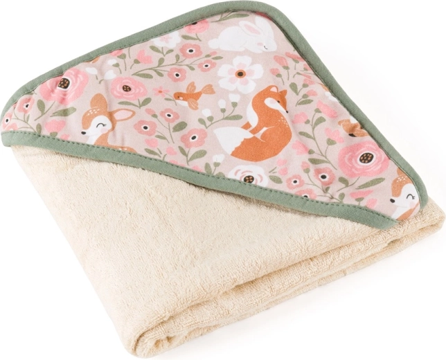 PETITE&MARS prosop din bambus cu glugă Loulou rosy wilderness 100 × 100 cm