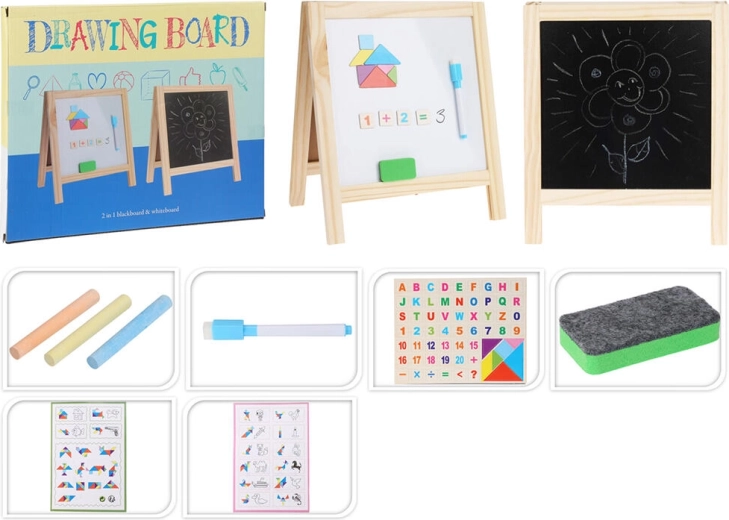 Tablă magnetică dublă față pentru desen 2‑în‑1 32 × 27 cm cu accesorii